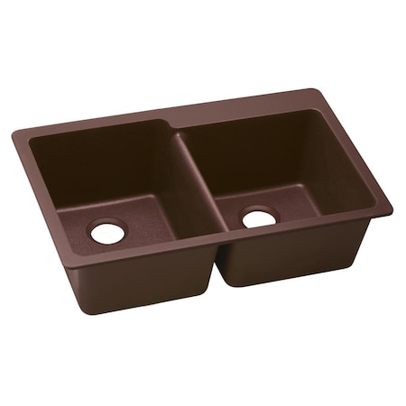 Elkay Quartz Classic 33 X 22 X 9-1/2 Offset Double Bowl Top Mount Sink Pecan ELG250RPC0